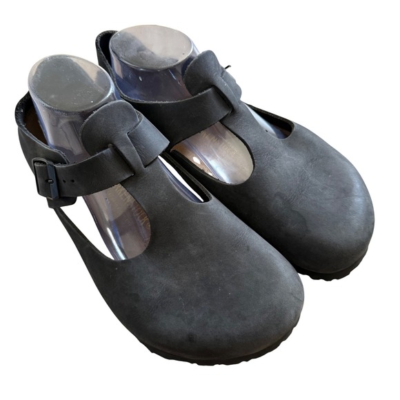 Birkenstock T-Strap Black Oiled Leather Clogs Mary Jane EU 40 L9 M7 Germany - Picture 2 of 12